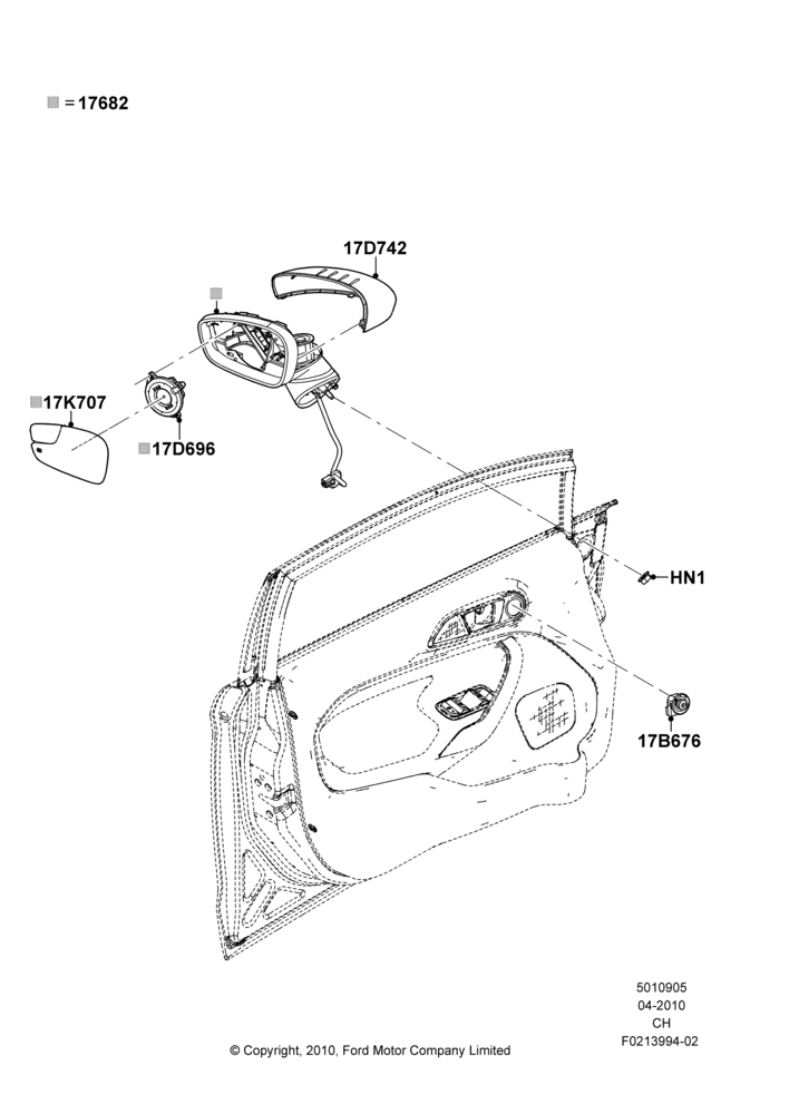 05A - Exterior Rear View Mirror, Dual Power Adjust/Heated/Blind Spot, Dual Power With Integrated Spotter, LH Man/RH Power Brt Wstn Heat; 26/APR/2010-27/APR/2013