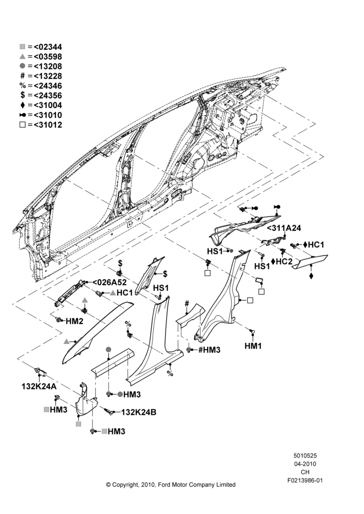 25A - Side Trim, 4 Door Sedan; 26/APR/2010-27/APR/2013