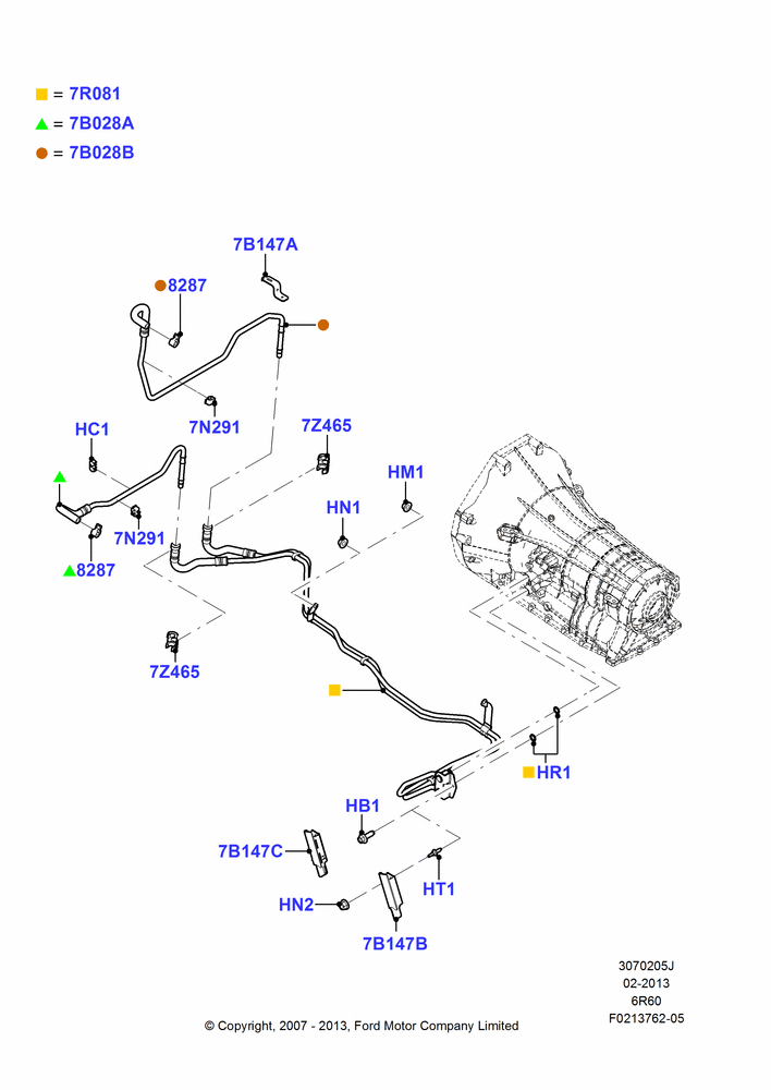 05J - Transmission Cooling Systems, 6 Speed Auto Trans (6R75), 6 Speed Automatic Trans (6R80), With Standard Engine Cooling System; 04/DEC/2007-11/AUG/2014