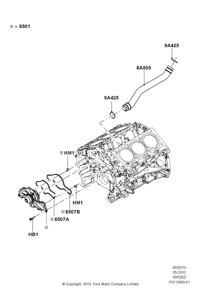10E - Water Pump, 3.5L 4V DOHC VCT SMPI V6 Gas; 12/JUL/2010-02/JAN/2012