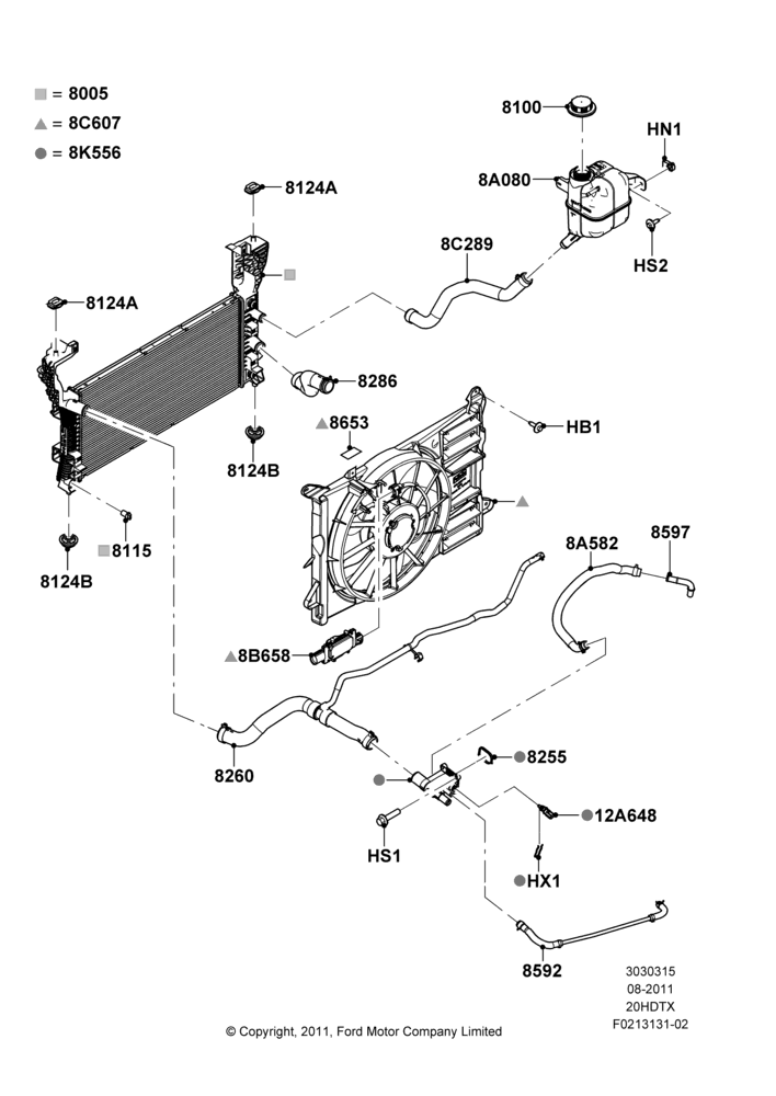 15A - Radiator/Coolant Overflow Container, 2.0L EcoBoost (240PS); 08/AUG/2011-24/DEC/2014