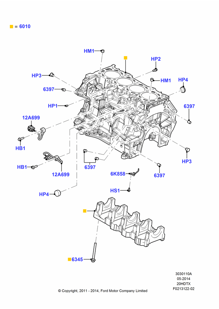 10A - Cylinder Block and Plugs, 2.0L EcoBoost (240PS); 08/AUG/2011-24/DEC/2014