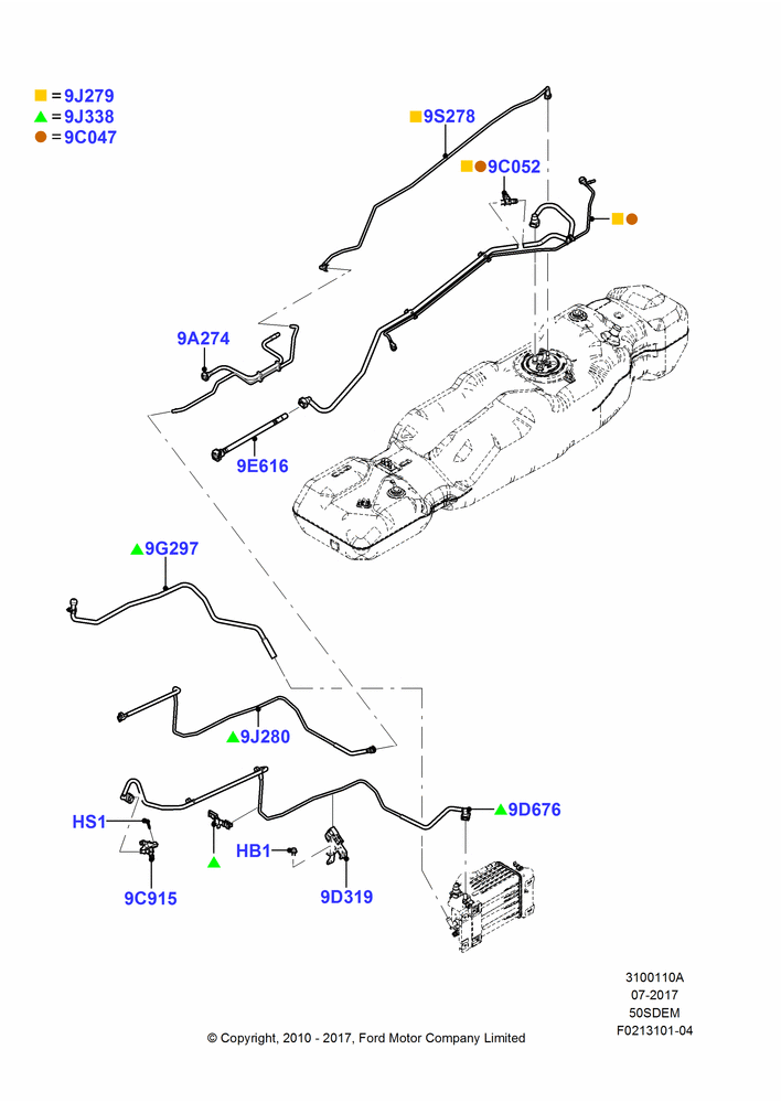 10A - Fuel Lines, 126"/3200MM Wheelbase, 133"/3378MM Wheelbase, 145"/3675MM Wheelbase, 157"/3989MM Wheelbase, 163"/4140MM Wheelbase, MOD 5.0L-4V DOHC SEFI NA; 03/NOV/2010-23/DEC/2014