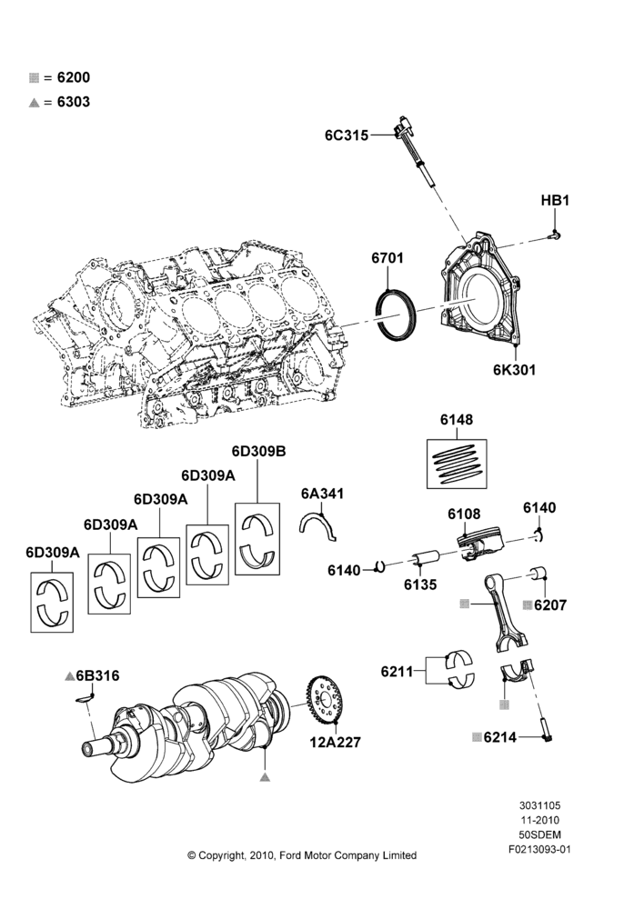 05A - Crankshaft/Pistons and Bearings, MOD 5.0L-4V DOHC SEFI NA; 03/NOV/2010-23/DEC/2014