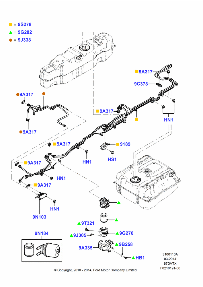 10A - Fuel Lines, 6.7L 4V V8 T/C Diesel, With Aft-Of-Axle/Mid-Ship Fuel Tank, Body; 22/FEB/2010-25/MAY/2015