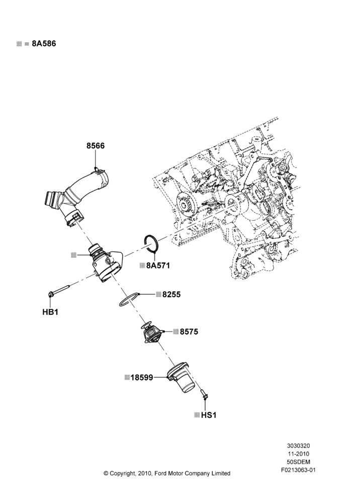 20A - Thermostat/Housing & Related Parts, MOD 5.0L-4V DOHC SEFI NA; 03/NOV/2010-23/DEC/2014