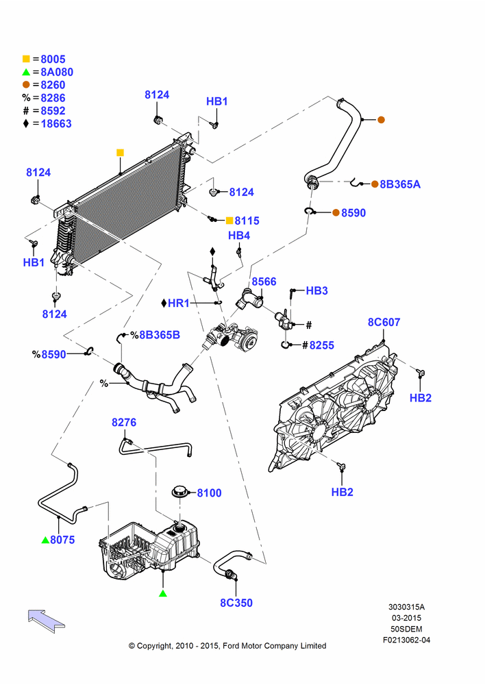 15A - Radiator/Coolant Overflow Container, MOD 5.0L-4V DOHC SEFI NA; 03/NOV/2010-23/DEC/2014