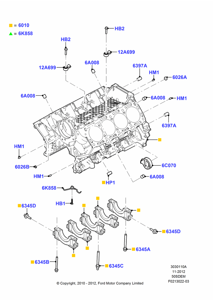 10A - Cylinder Block and Plugs, MOD 5.0L-4V DOHC SEFI NA; 03/NOV/2010-23/DEC/2014