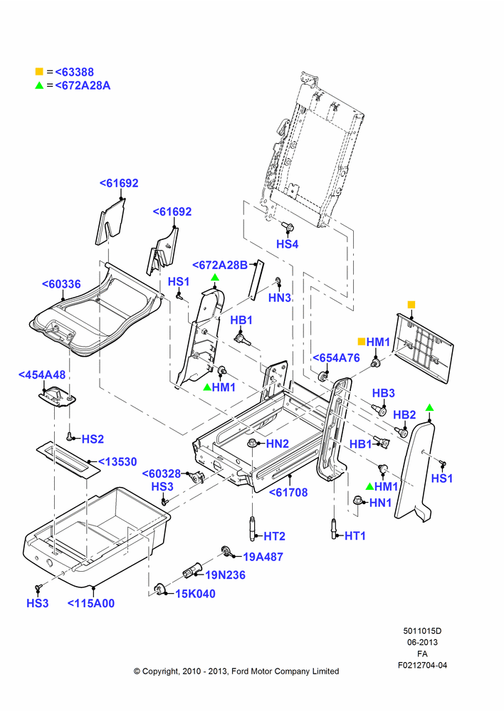 15D - Front Seat Base, With 40/20/40 Split Bench Frnt Seat, With Split Bench Front Seat, 20% Seat; 22/FEB/2010-05/JUL/2016