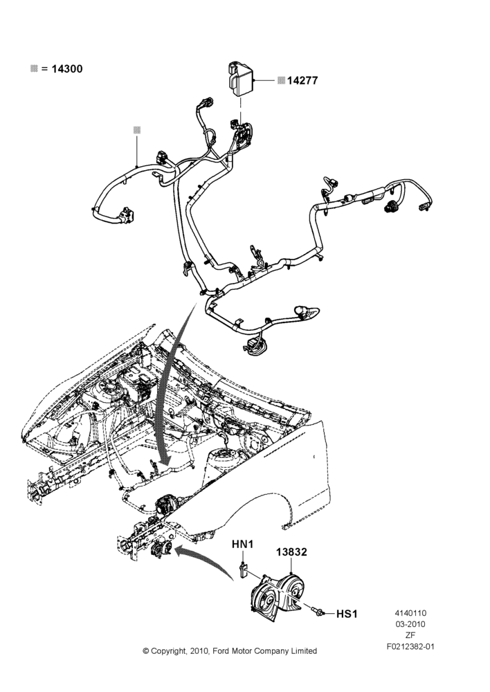 10E - Battery Cables and Horn, 5.0L V8 32V DOHC EFI Modular, MOD 5.0L-4V DOHC SEFI NA; 22/MAR/2010-27/JUN/2014