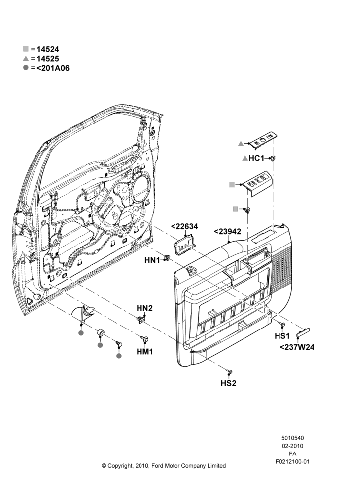 40B - Front Door Trim Panels, With Power Front Windows; 22/FEB/2010-05/JUL/2016