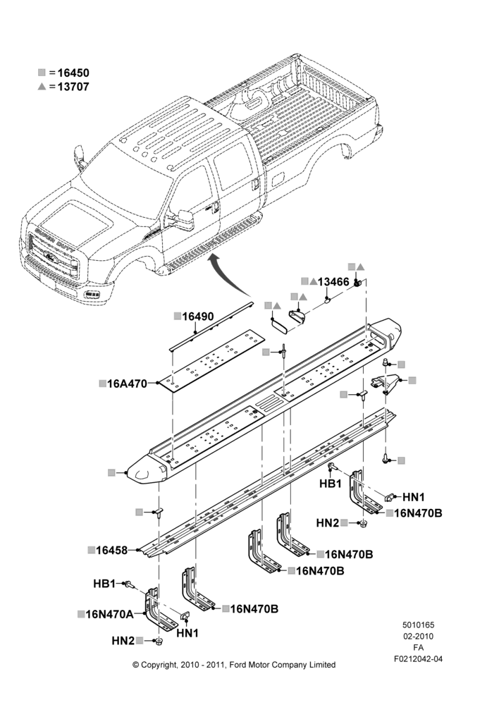 65D - Running Boards/Side Steps, Crew Cab, With Side Auxiliary Step And Lights, Production Installed; 22/FEB/2010-05/JUL/2016
