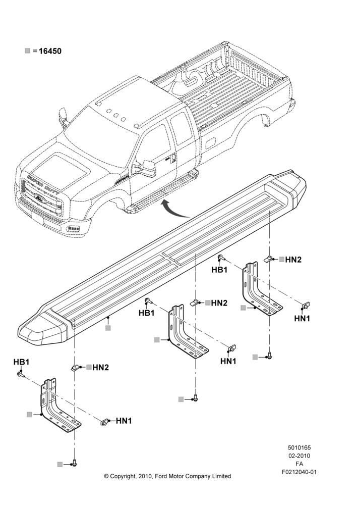 65B - Running Boards/Side Steps, Painted Side Step Less Lights, Super Cab, Production Installed; 22/FEB/2010-05/JUL/2016
