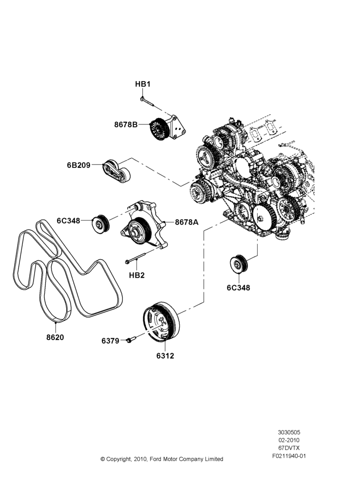 Pulleys and Drive Belts, 6.7L 4V V8 T/C Diesel, Dual Heavy Duty Alternators