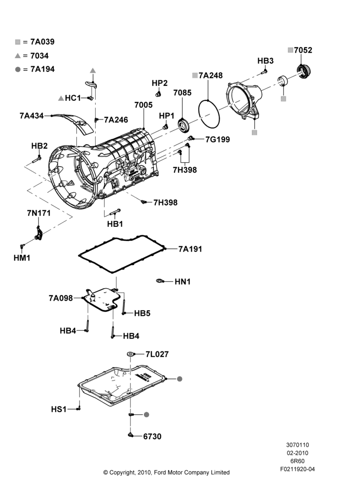 10G - Transmission External Components, 6.7L 4V V8 T/C Diesel, Less Transmission Power Take Off, LHD RWD, 6 Speed Auto Trans (6R140), Slip Yoke; 22/FEB/2010-05/JUL/2016