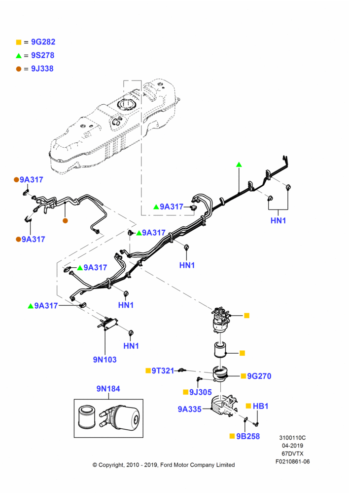 10C - Fuel Lines, 6.7L 4V V8 T/C Diesel, With Mid-Ship Fuel Tank, Body; 22/FEB/2010-25/MAY/2015
