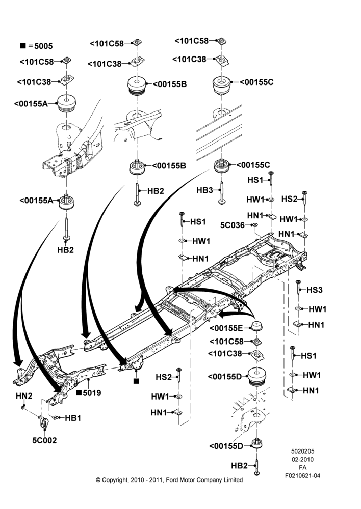 05C - Chassis Frame, Wide Frame (Pickup), Crew Cab, Less Fifth Wheel; 22/FEB/2010-05/JUL/2016