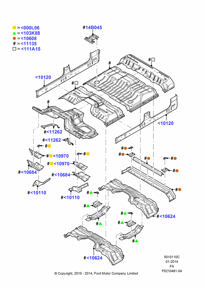 10C - Floor Pan - Front, Crew Cab; 22/FEB/2010-05/JUL/2016