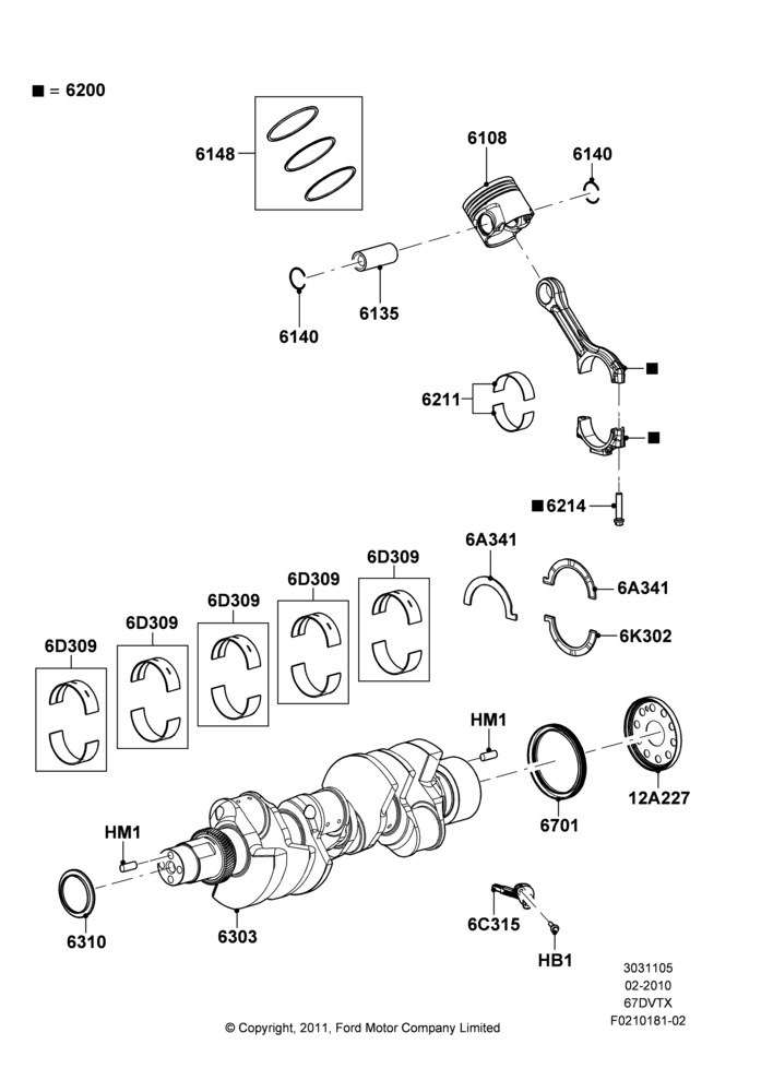 05A - Crankshaft/Pistons and Bearings, 6.7L 4V V8 T/C Diesel; 22/FEB/2010-05/JUL/2016