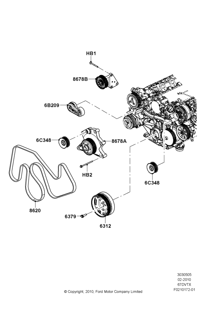 Pulleys and Drive Belts, 6.7L 4V V8 T/C Diesel, Extra Heavy Duty Alternator, Heavy Duty Alternator