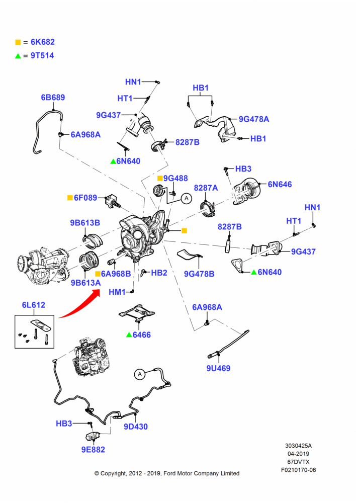 25A - Turbocharger, Wide Frame (Pickup), 6.7L 4V V8 T/C Diesel, Ford 250 Series, Ford 350 Series; 22/FEB/2010-17/MAR/2014
