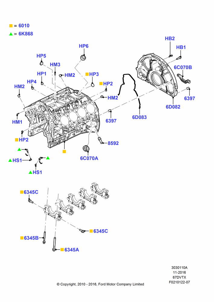 10A - Cylinder Block and Plugs, 6.7L 4V V8 T/C Diesel; 22/FEB/2010-05/JUL/2016