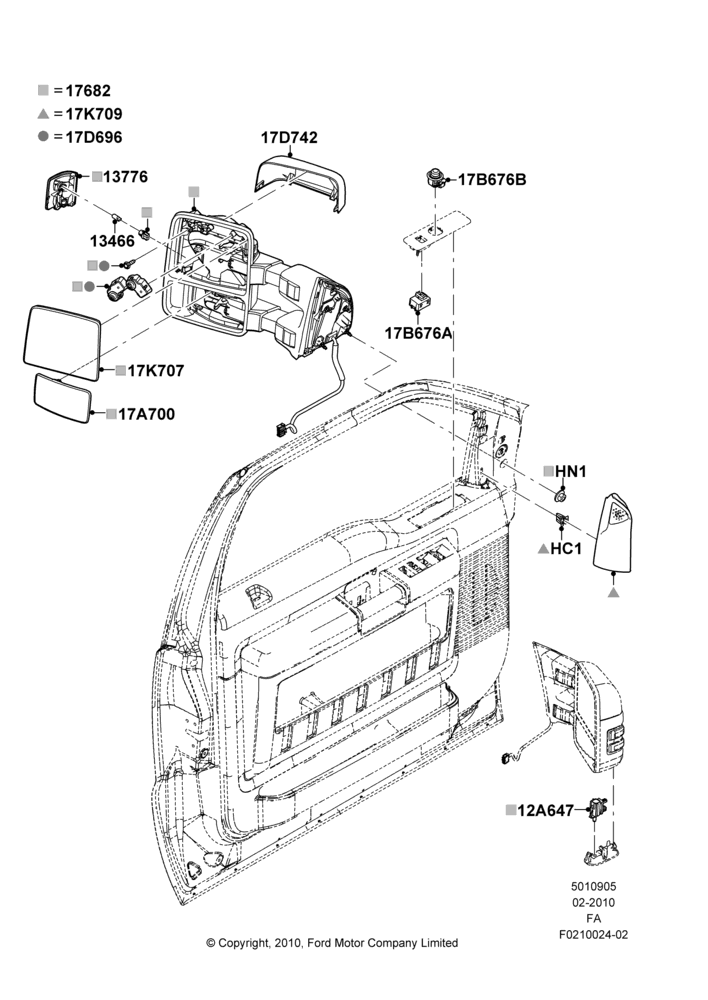 05D - Exterior Rear View Mirror, Dual Sail T'Scp TT Mirrors-Pwr/Htd; 22/FEB/2010-05/JUL/2016