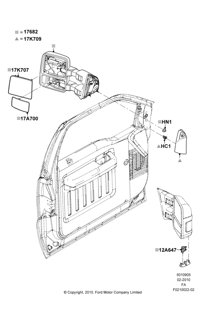 05B - Exterior Rear View Mirror, Dual Sail Telesc TT Mirror-Manual; 22/FEB/2010-05/JUL/2016