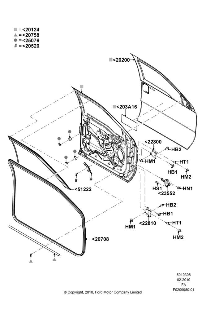 05B - Front Doors, Hinges & Weatherstrips, Super Cab; 22/FEB/2010-05/JUL/2016