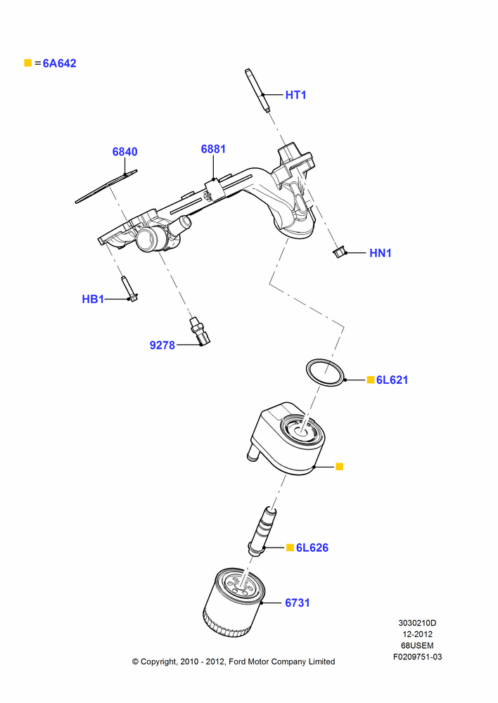 10D - Oil Cooler and Filter, 6.8L Gas EFI V10; 22/FEB/2010-05/JUL/2016