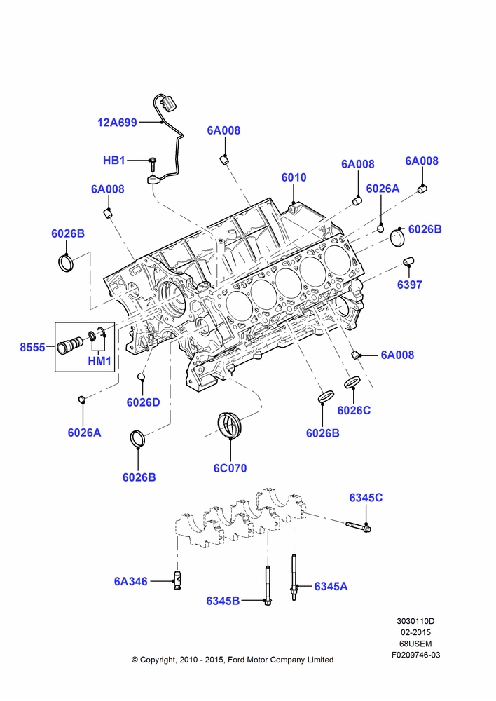 10D - Cylinder Block and Plugs, 6.8L Gas EFI V10; 22/FEB/2010-05/JUL/2016
