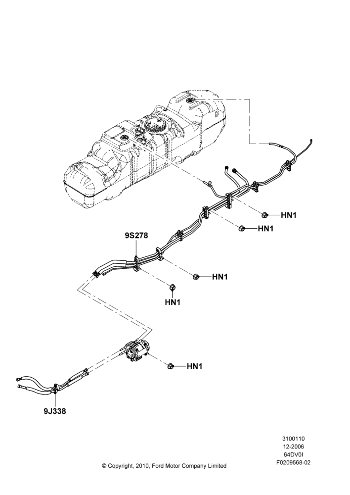 10C - Fuel Lines, 6.4L Diesel V8 Twin Turbo, With Mid-Ship Fuel Tank, Body; 18/DEC/2006-12/FEB/2010