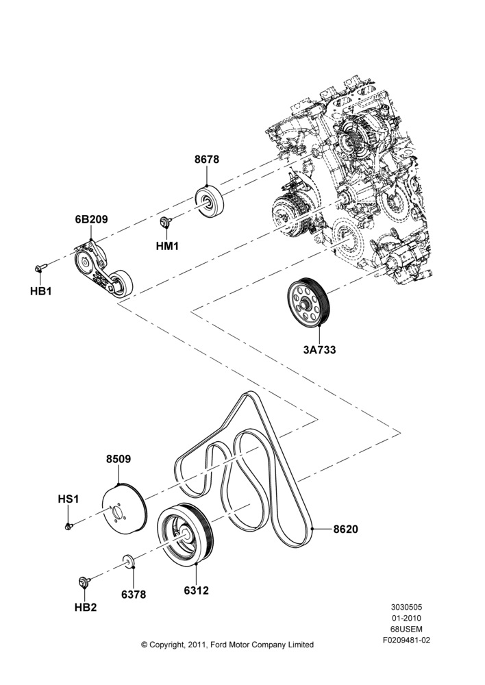 Pulleys and Drive Belts, 6.8L Gas EFI V10