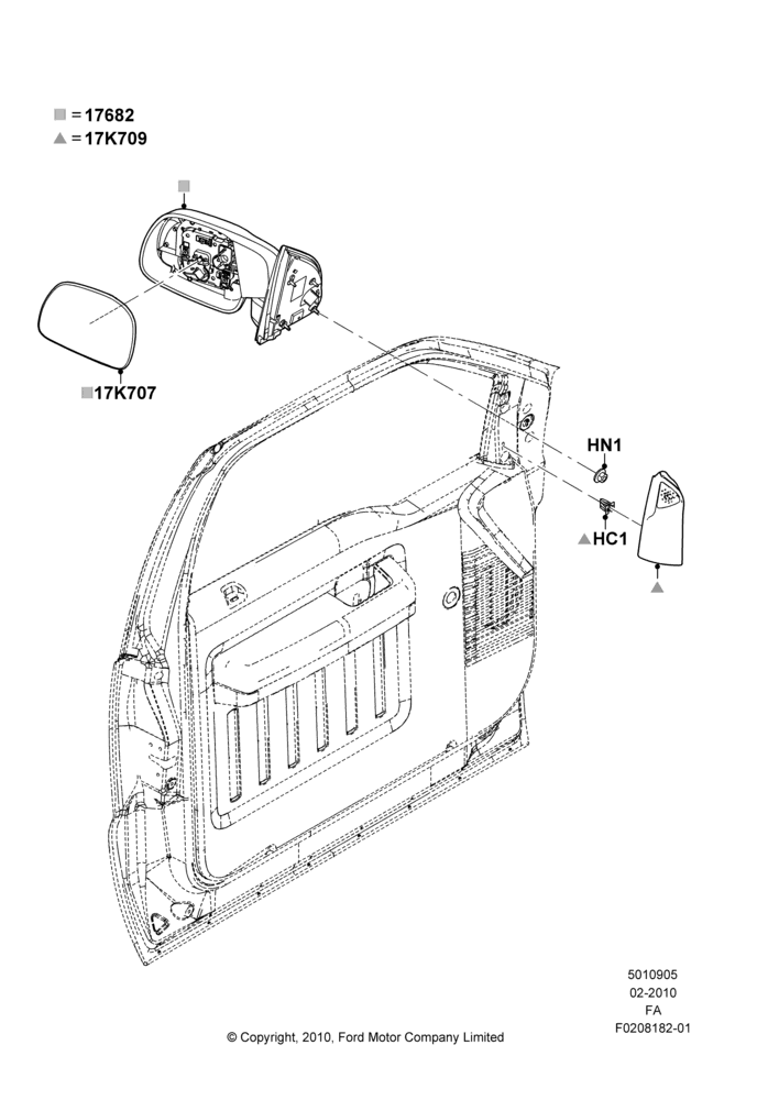 05A - Exterior Rear View Mirror, Dual Sail Mtd Hand Set Mirrors; 22/FEB/2010-05/JUL/2016