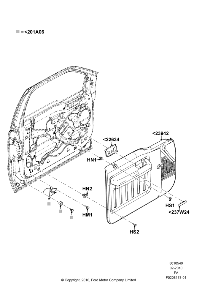 40A - Front Door Trim Panels, With Manual Front Windows; 22/FEB/2010-05/JUL/2016