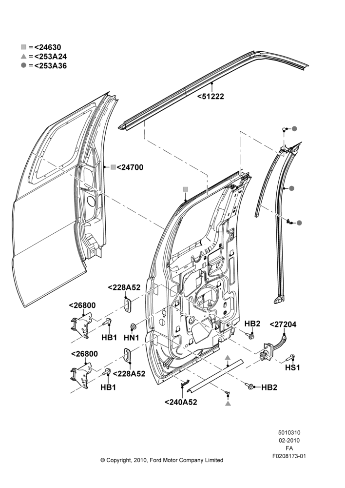 10A - Rear Doors, Hinges & Weatherstrips, Super Cab; 22/FEB/2010-05/JUL/2016