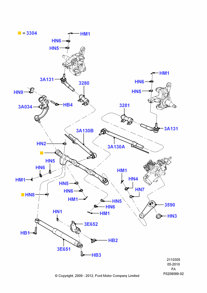 05A - Steering Linkage, Ford 250 Series, Ford 350 Series, LHD RWD; 22/FEB/2010-05/JUL/2016