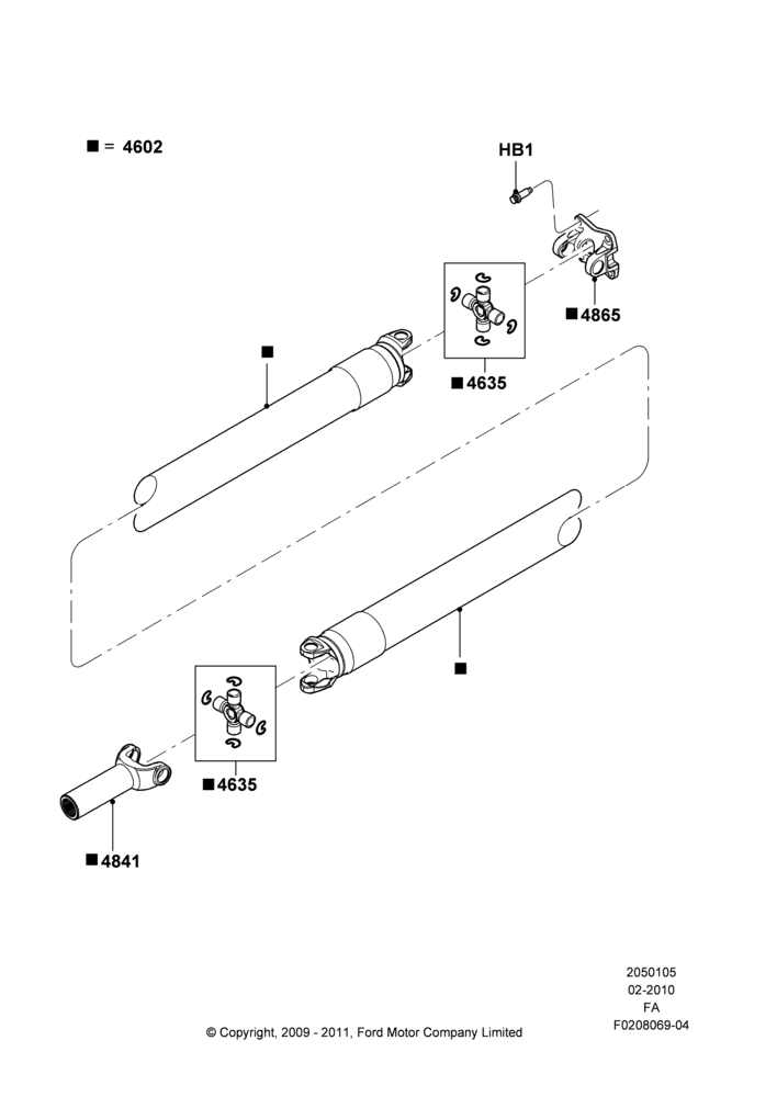 05A - Drive Shaft - Rear Axle Drive, 137"/3480MM Wheelbase, Ford 250 Series, Ford 350 Series, LHD RWD, 1 Piece Driveshaft; 22/FEB/2010-05/JUL/2016