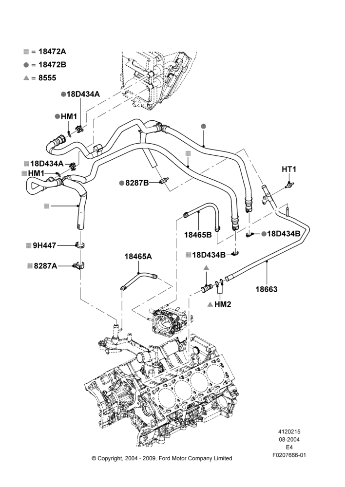 15F - Heater Hoses, Romeo 4.6 SOHC EFI, With Auxiliary Air Conditioning; 02/AUG/2004-18/AUG/2008