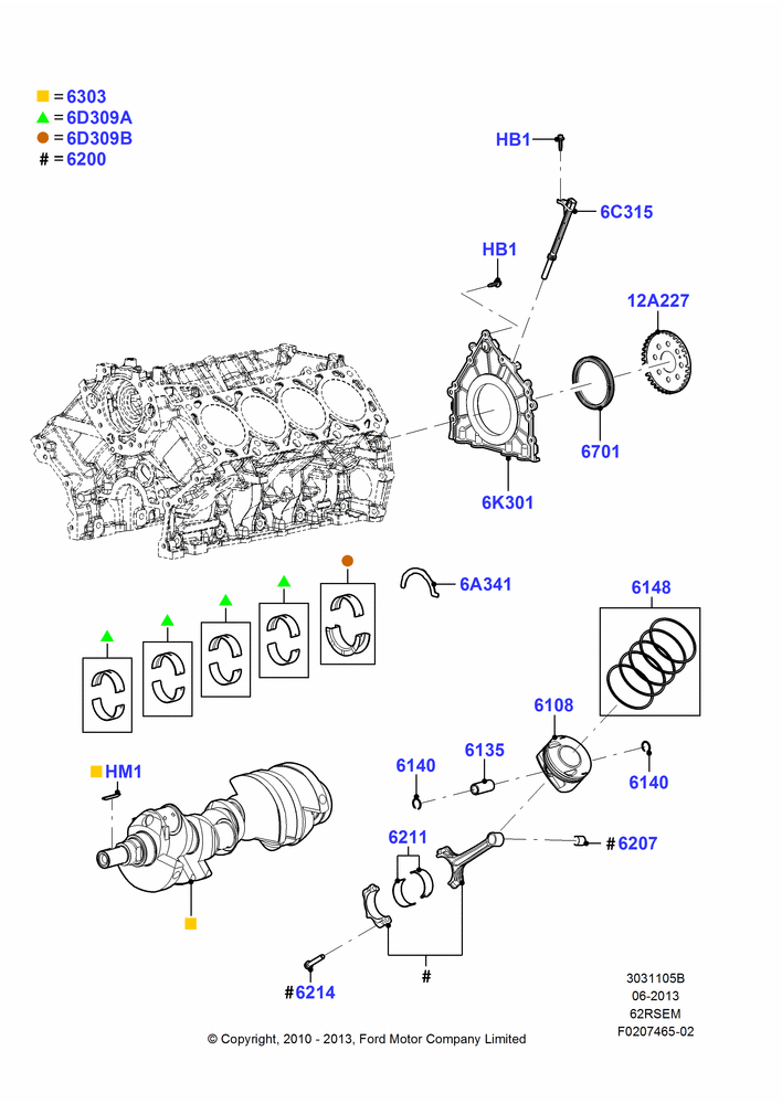 05B - Crankshaft/Pistons and Bearings, 6.2L 16V OHC NA V8 Gas; 22/FEB/2010-05/JUL/2016