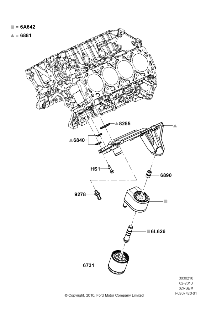 10B - Oil Cooler and Filter, 6.2L 16V OHC NA V8 Gas; 22/FEB/2010-05/JUL/2016