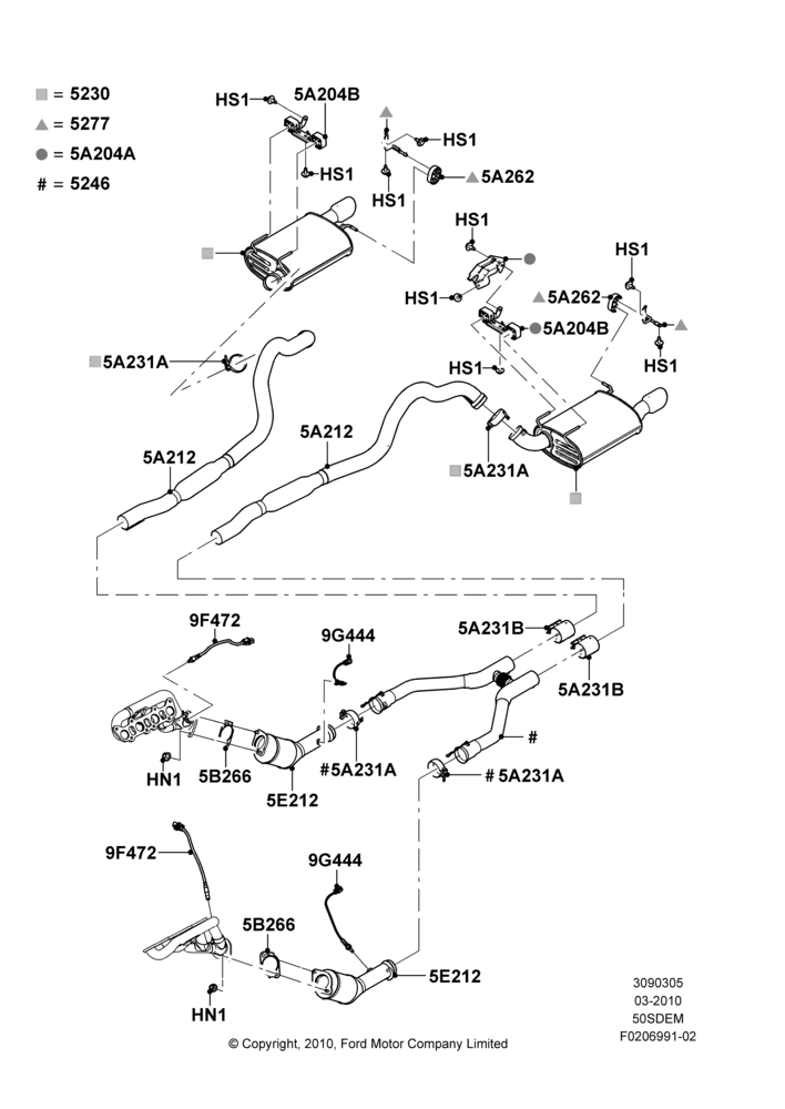 Exhaust System, MOD 5.0L-4V DOHC SEFI NA