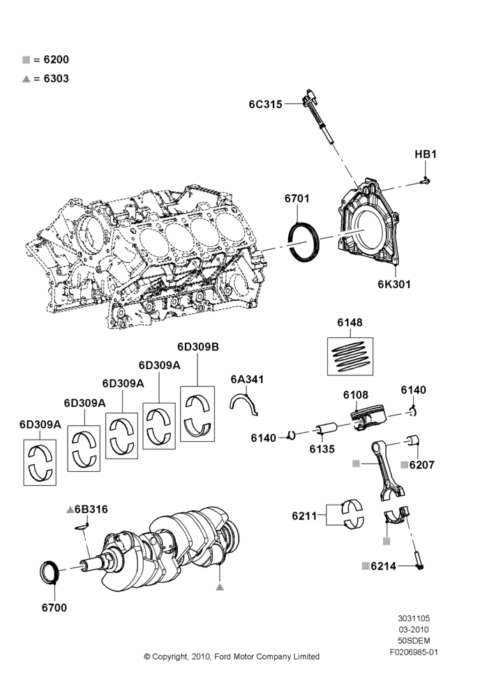 05A - Crankshaft/Pistons and Bearings, MOD 5.0L-4V DOHC SEFI NA; 22/MAR/2010-27/JUN/2014