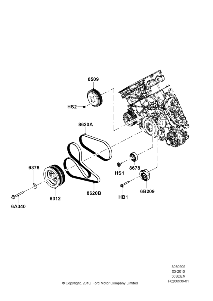 Pulleys and Drive Belts, MOD 5.0L-4V DOHC SEFI NA