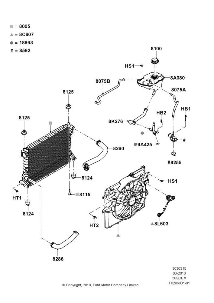 15A - Radiator/Coolant Overflow Container, MOD 5.0L-4V DOHC SEFI NA; 22/MAR/2010-27/JUN/2014