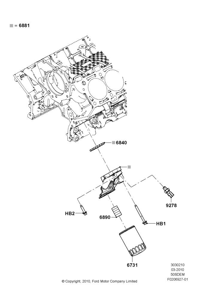 10A - Oil Cooler and Filter, MOD 5.0L-4V DOHC SEFI NA, With Performance Brakes, Less Premium Brakes; 22/MAR/2010-27/JUN/2014