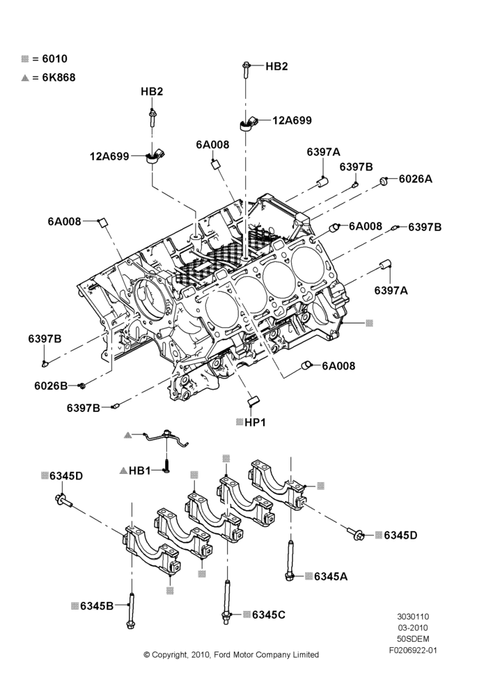 10A - Cylinder Block and Plugs, MOD 5.0L-4V DOHC SEFI NA; 22/MAR/2010-27/JUN/2014
