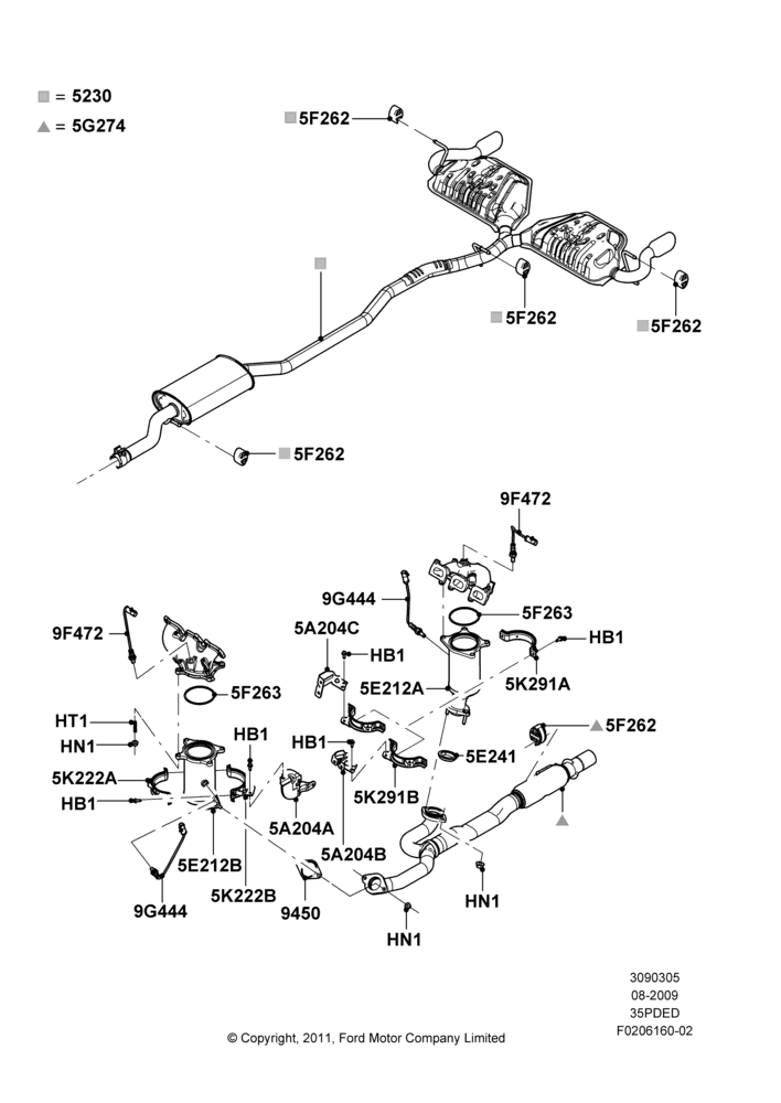 05E - Exhaust System, 3.5L 4V DOHC VCT SMPI V6 Gas; 26/AUG/2009-12/JUL/2010