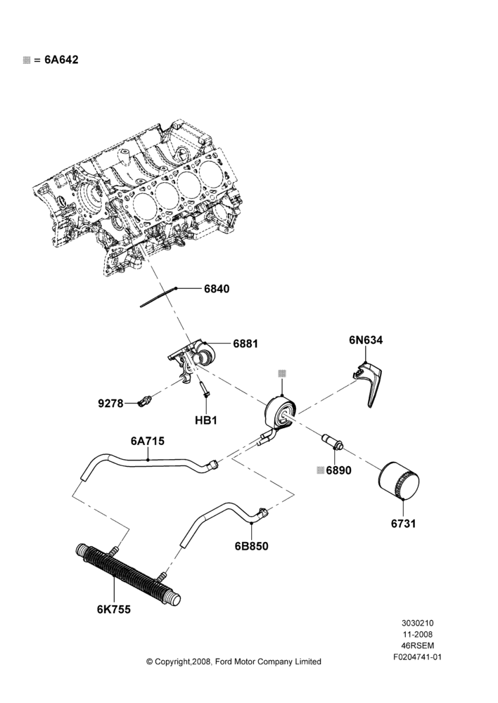 10F - Oil Cooler and Filter, Romeo 4.6 SOHC EFI, With Police Equipment Pack; 13/NOV/2008-26/SEP/2011