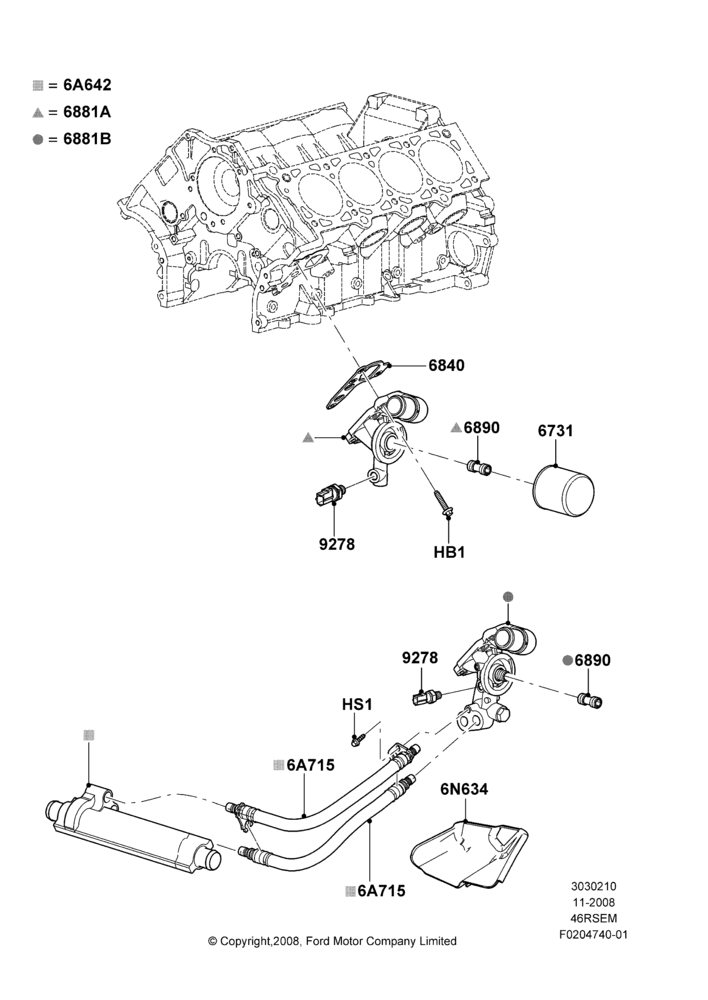 10E - Oil Cooler and Filter, Less Police Pack, Romeo 4.6 SOHC EFI; 13/NOV/2008-26/SEP/2011